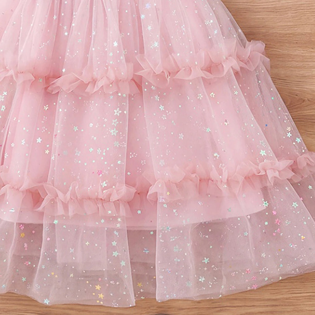 Girls Pink Heart Applique Sleeveless Fit & Flare Dress Casual Dresses