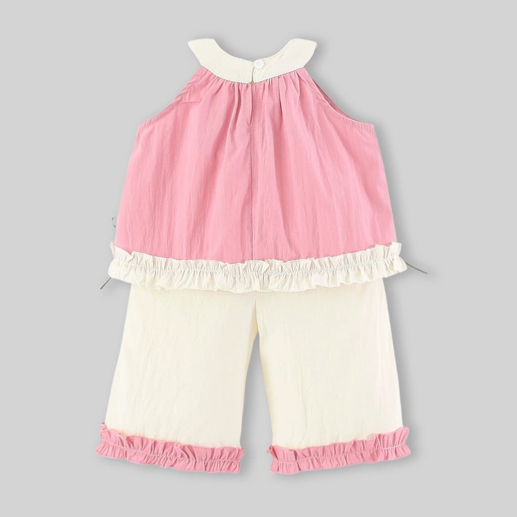 Girls Pink Rose Applique Top With Pants Sets Sets
