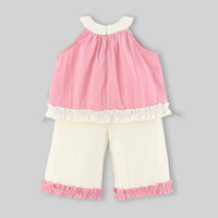 Girls Pink Rose Applique Top With Pants Sets Sets