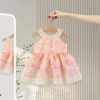 Girls Pink Floral Print Layered Fit & Flare Dress Casual Dresses