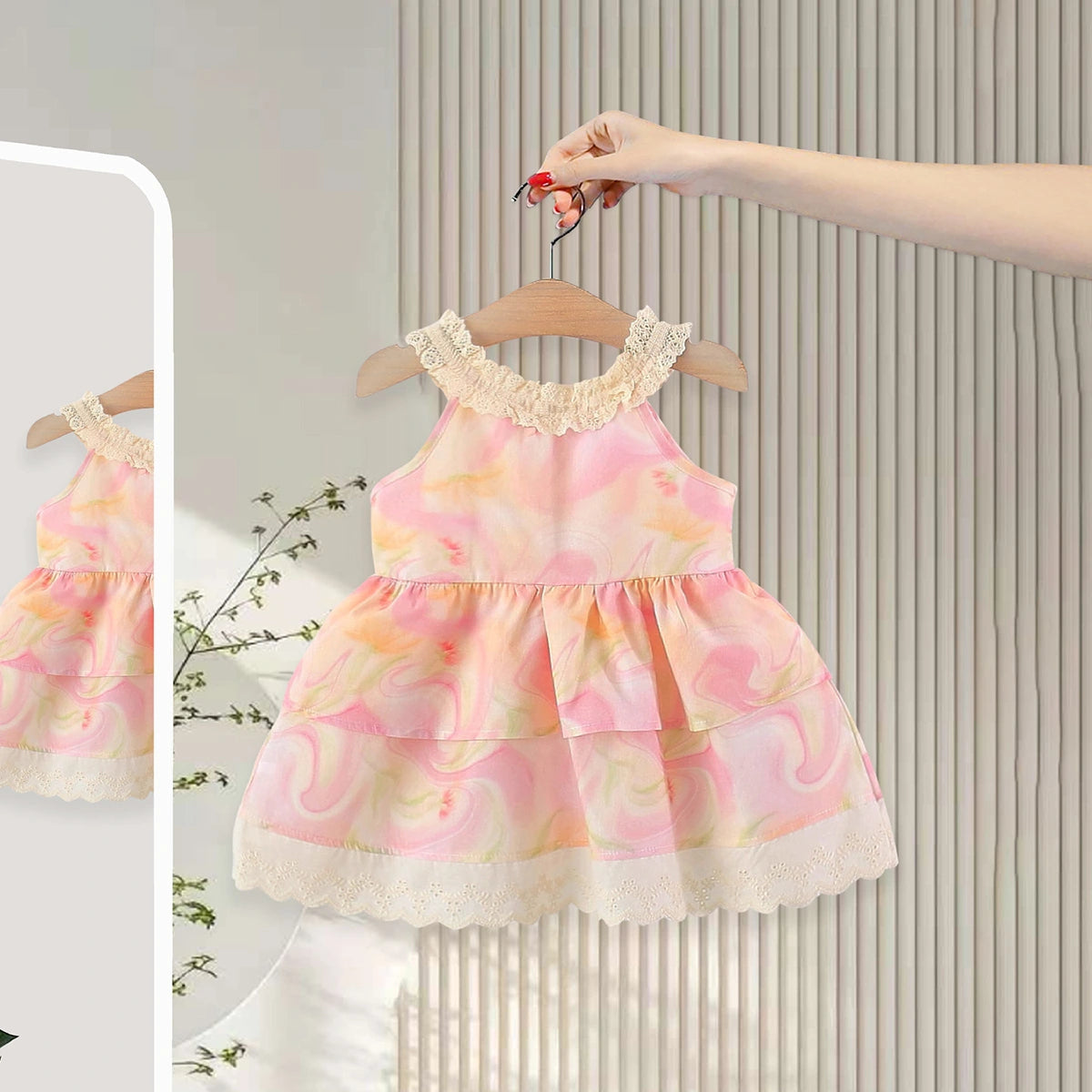 Girls Pink Floral Print Layered Fit & Flare Dress Casual Dresses