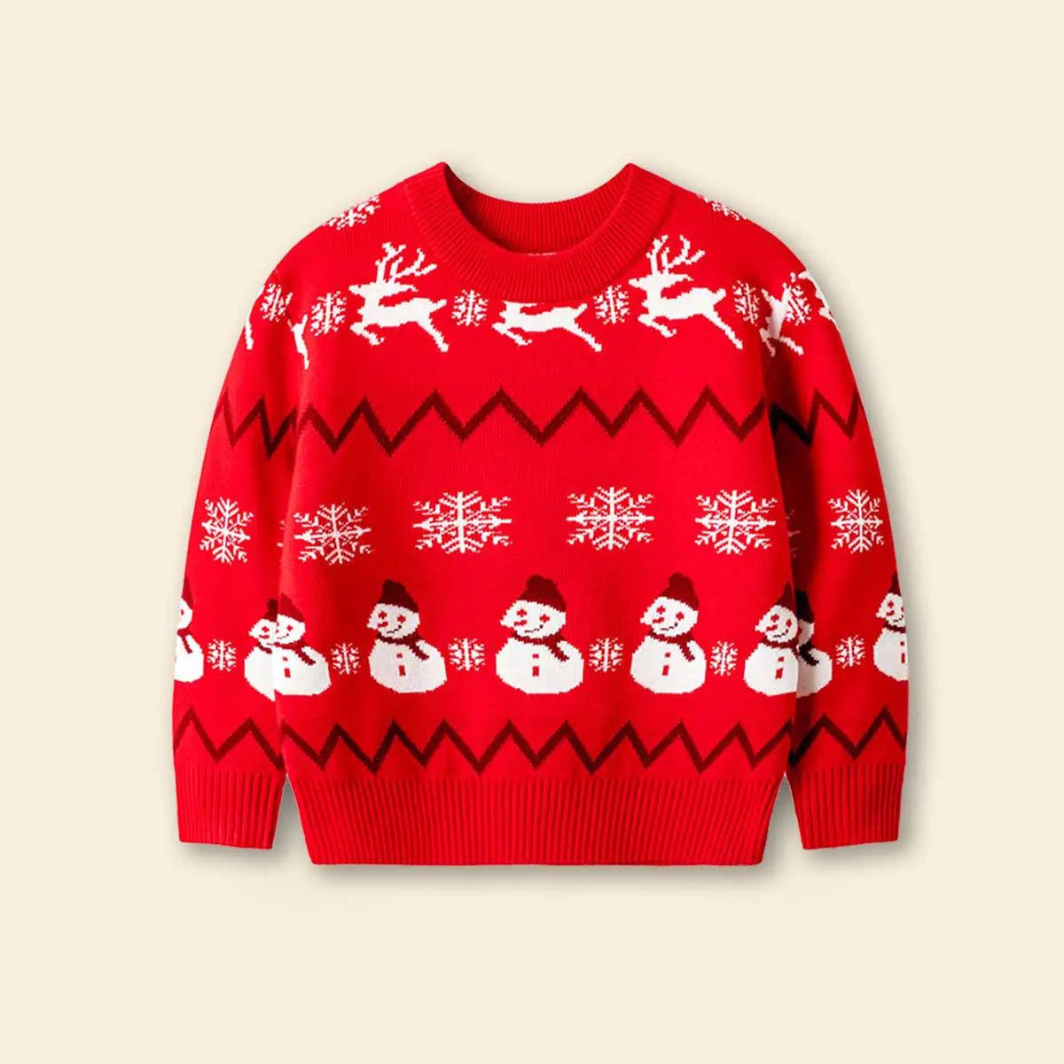 Girls Red Sweater With Self-Design Christmas Themed Patterns Sweaters & Cardigans