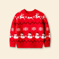 Girls Red Sweater With Self-Design Christmas Themed Patterns Sweaters & Cardigans