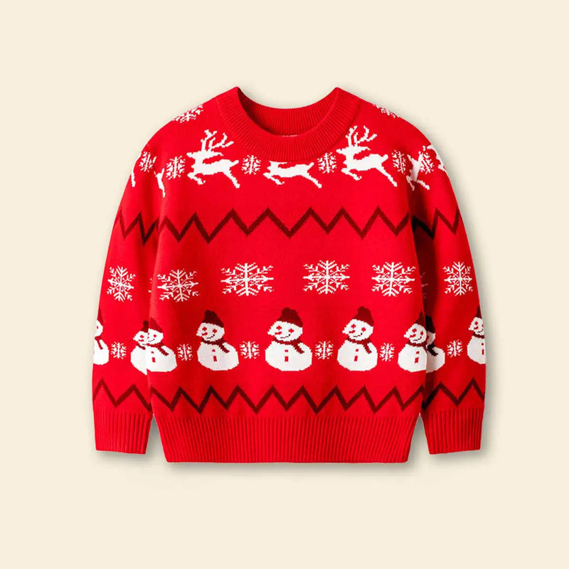 Girls Red Sweater With Self-Design Christmas Themed Patterns Sweaters & Cardigans