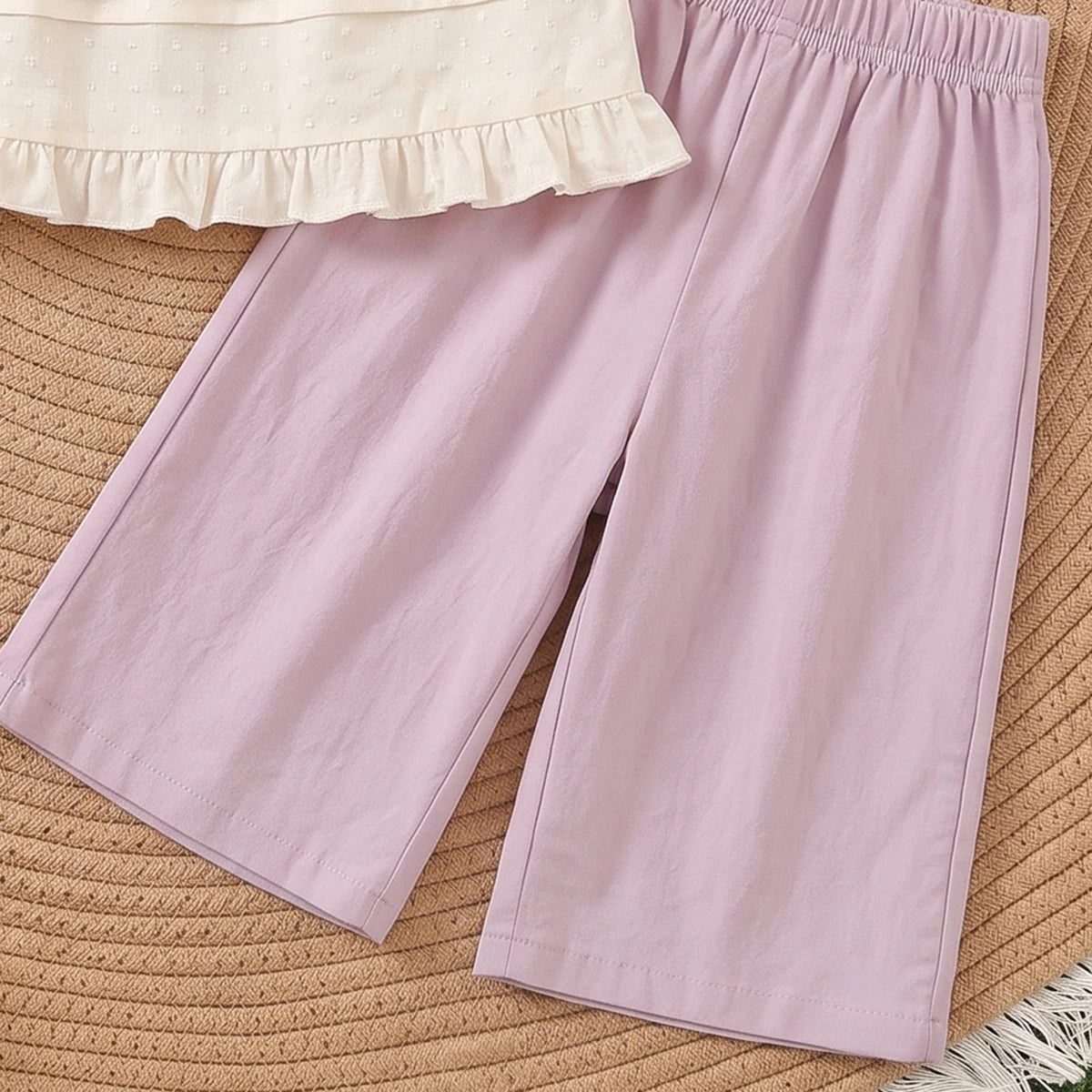 Girls Off White Self-Design Sleeveless Top With Pants Sets 2 pc. Sets