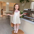 Girls Cream Bow Applique Sleeveless A-Line Dress Casual Dresses Cream 1-2 Y