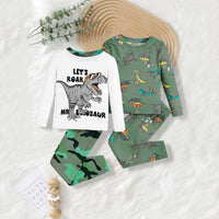 Boys Green Dinosaur Graphic T-shirt With Pajamas Set ( Pack of 2 ) Sets Multicolor 3-4 Y