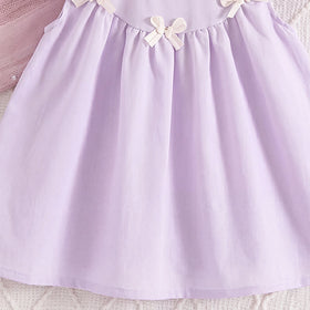 Girls Lavender Bow Applique Flutter Sleeve A-Line Dress Casual Dresses