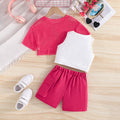 Girls Pink Mesh Short Sleeves Top With Tank Top And Shorts Set Sets Pink 2-3 Y