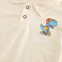 Boys Beige Graphic Printed Color-blocked Polo T-Shirt With Shorts Set 2 pc. Sets