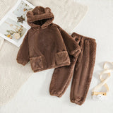 Girls Brown Polar Fleece Hooded Jacket With Jogger Co-ord Sets