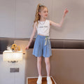 Girls Blue Bow Applique Loose Fit Denim Shorts Shorts Blue 5-6 Y