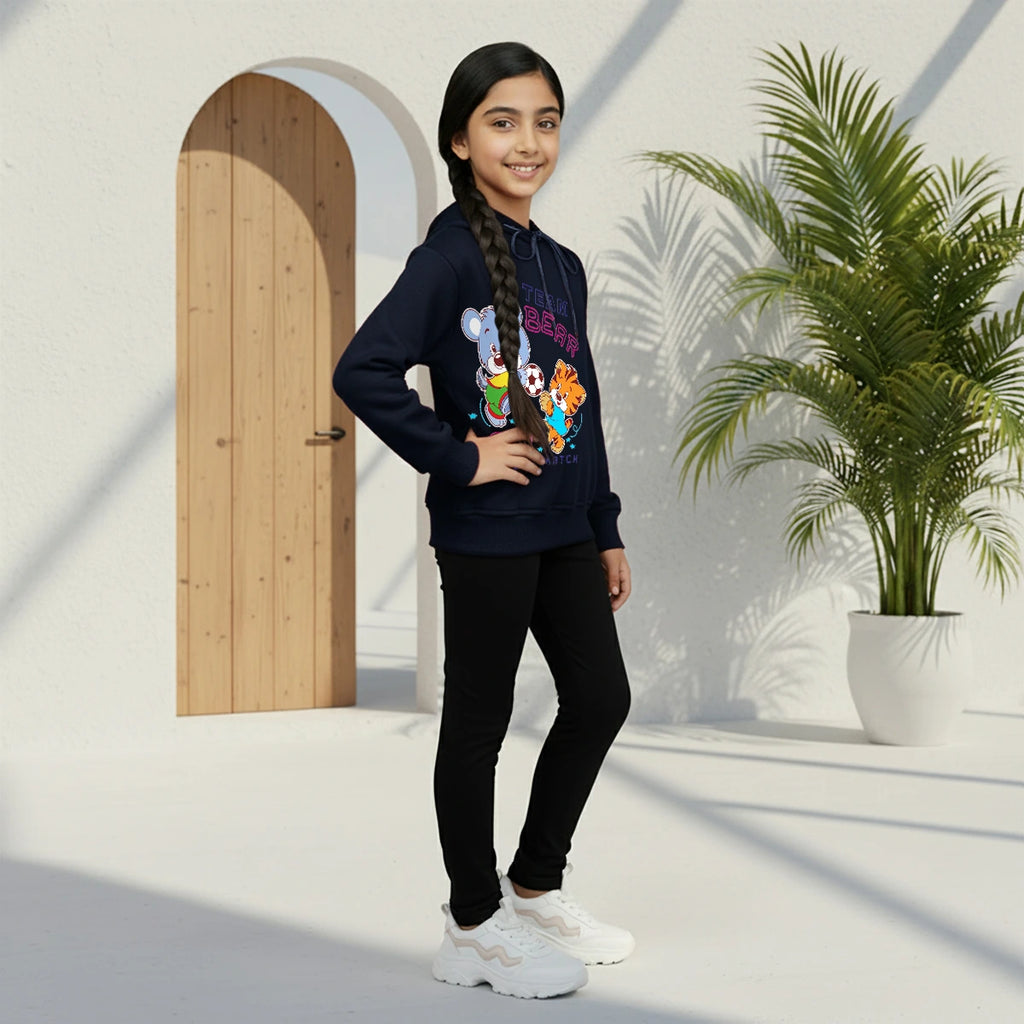 Girls Navy Blue Best Friend Graphics Hooded Sweatshirt Sweatshirts & Hoodies