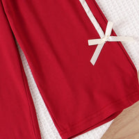 Girls Bow Printed Short Sleeve T-shirt With Red Wide Leg Pants Sets 2 pc. Sets