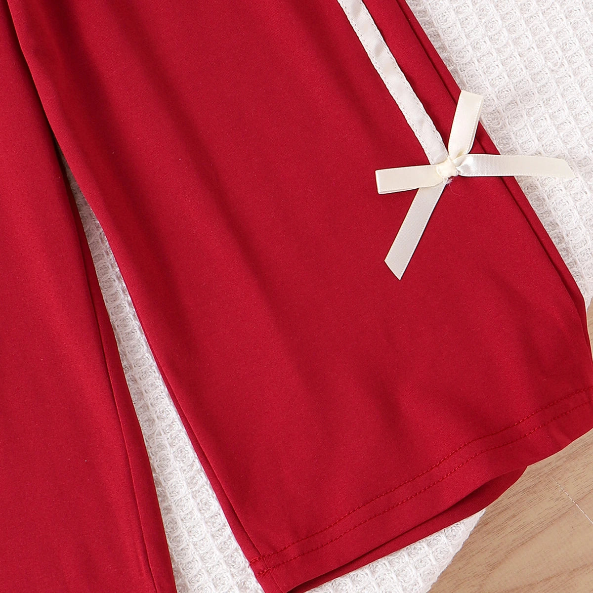 Girls Bow Printed Short Sleeve T-shirt With Red Wide Leg Pants Sets 2 pc. Sets