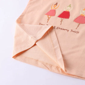 Girls Peach Graphic Short Sleeve Top With Drawcord Printed Shorts Sets Sets