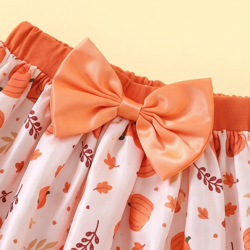 Girls White Happy Halloween Typography Print Top With Skirt Sets 2 pc. Sets
