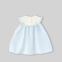 Girls Light Blue Stripes Sleeveless A-line Dress With Seaboat Embroidery Casual Dresses