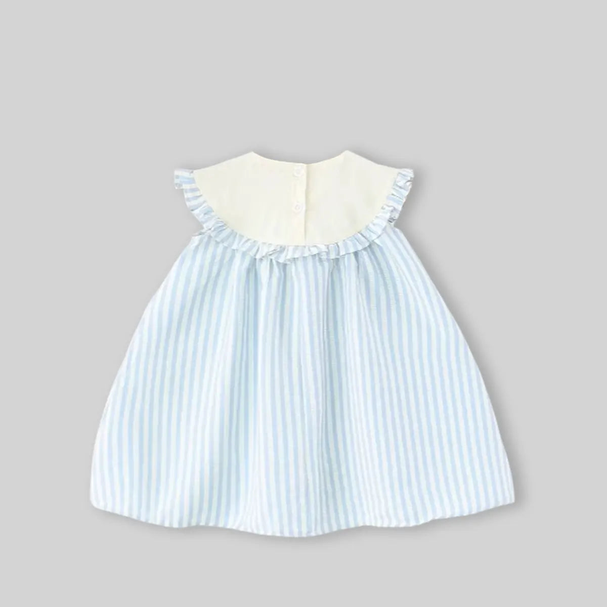 Girls Light Blue Stripes Sleeveless A-line Dress With Seaboat Embroidery Casual Dresses
