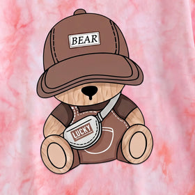 Boys Pink Bear Print Tie-Dye Short Sleeve T-Shirt Tshirts