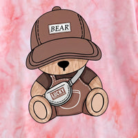Boys Pink Bear Print Tie-Dye Short Sleeve T-Shirt Tshirts