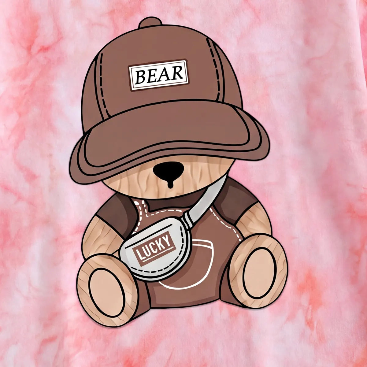 Boys Pink Bear Print Tie-Dye Short Sleeve T-Shirt Tshirts