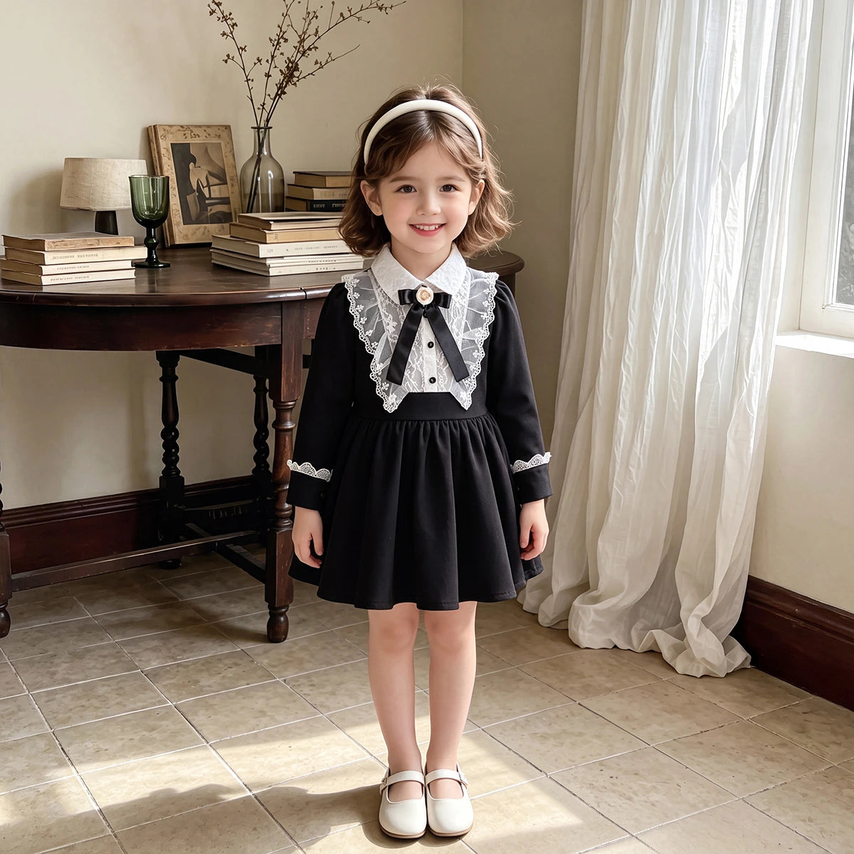 Girls Black Long Sleeve Fit & Flare Dress Casual Dresses