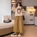 Girls Short Sleeve Graphic T-Shirt With Wide Leg Pants Set Sets Beige 6-7 Y 