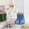 Boys Off White Animals Printed Polo T-Shirt With Denim Shorts Set 2 pc. Sets
