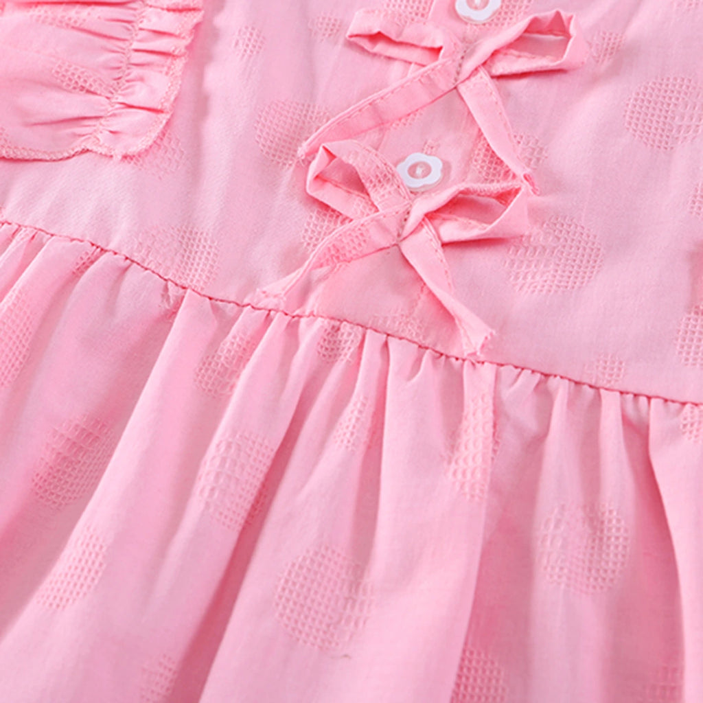 Girls Pink Self Design Top With Pleated Denim Shorts Set Sets
