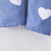 Girls Blue Heart Printed Faux Denim Vest & Pants With Long Sleeves Top Sets Sets