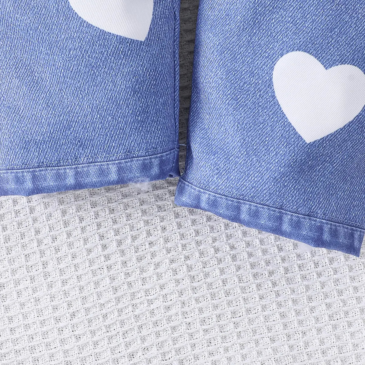 Girls Blue Heart Printed Faux Denim Vest & Pants With Long Sleeves Top Sets Sets