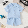 Boys Sky Blue Textured Short Sleeves Shirt With Shorts Set 2 pc. Sets Sky Blue 3-4 Y