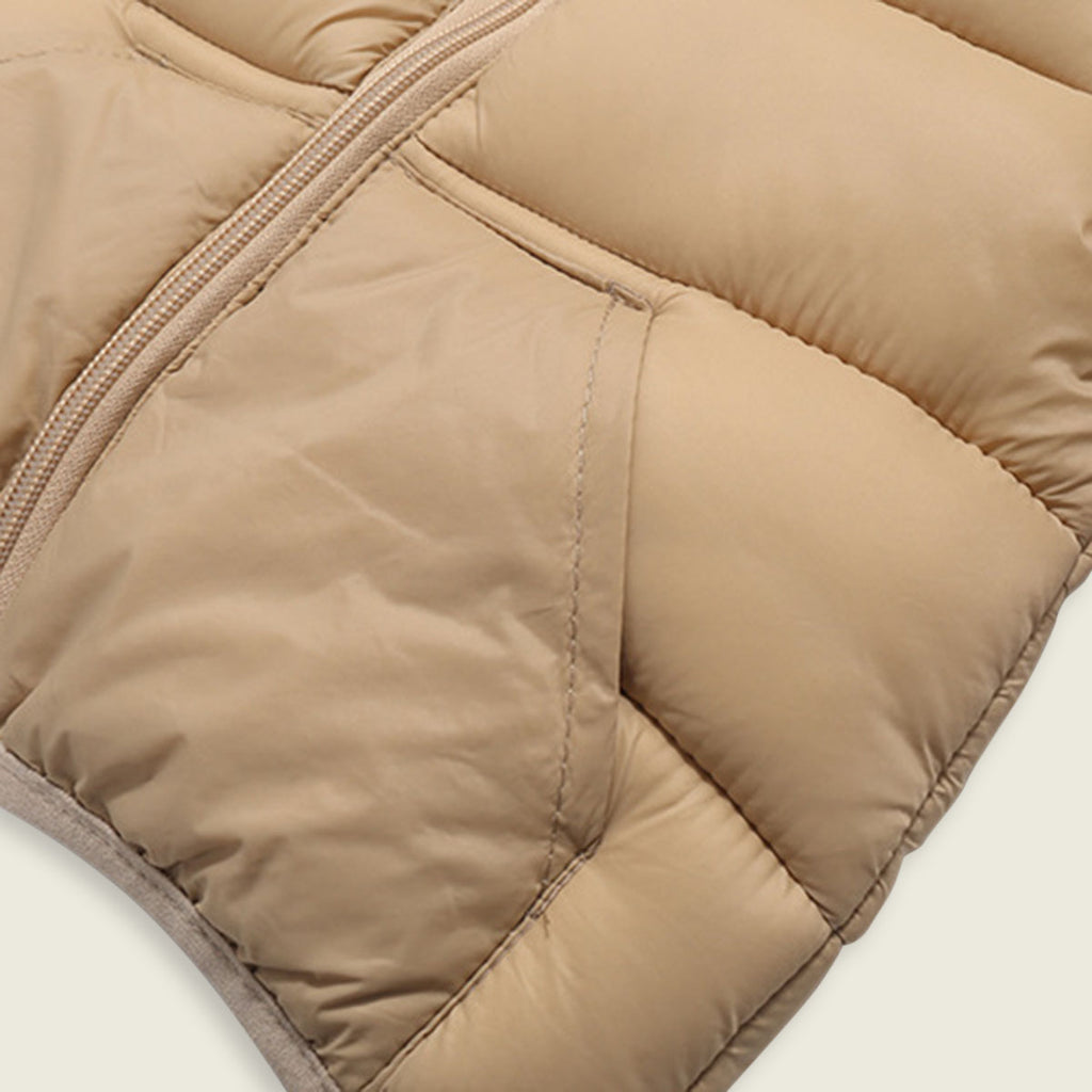 Boys Khaki Solid Front Zipper Hooded Puffer Jacket Coats & Jackets