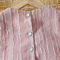Girls Dusty Rose Self Stripes Ruffle Top With Skirts Set Sets