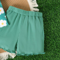 Girls Short Sleeve Flower Printed T-Shirt With Shorts Set 2 pc. Sets   