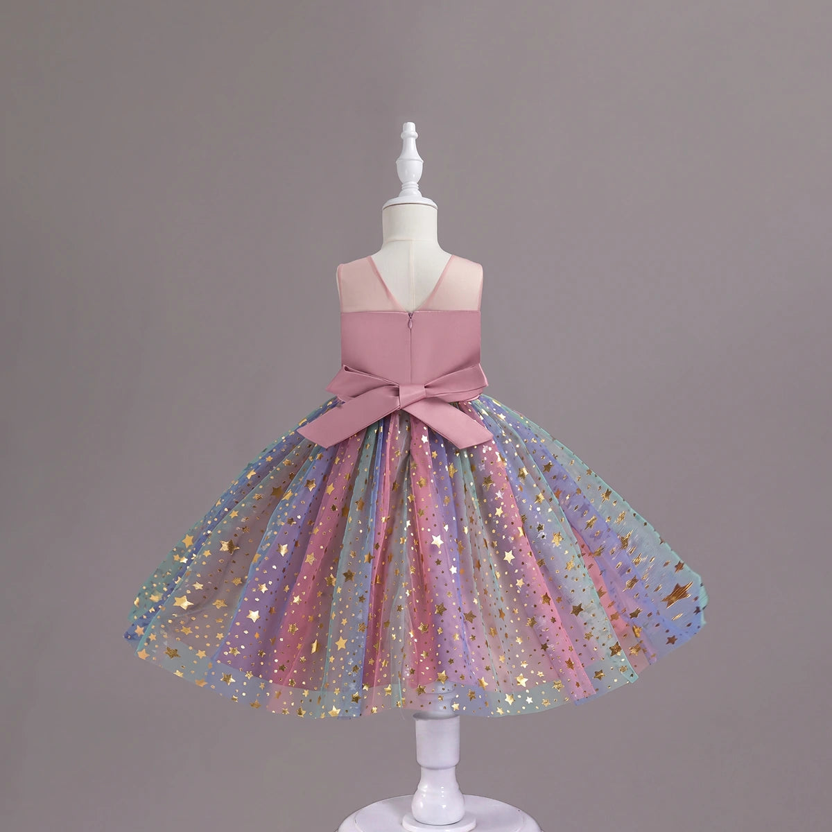 Girls Pink Star Foil Print Sleeveless Fit & Flare Party Wear Dress Party Dresses