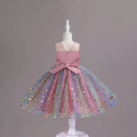 Girls Pink Star Foil Print Sleeveless Fit & Flare Party Wear Dress Party Dresses