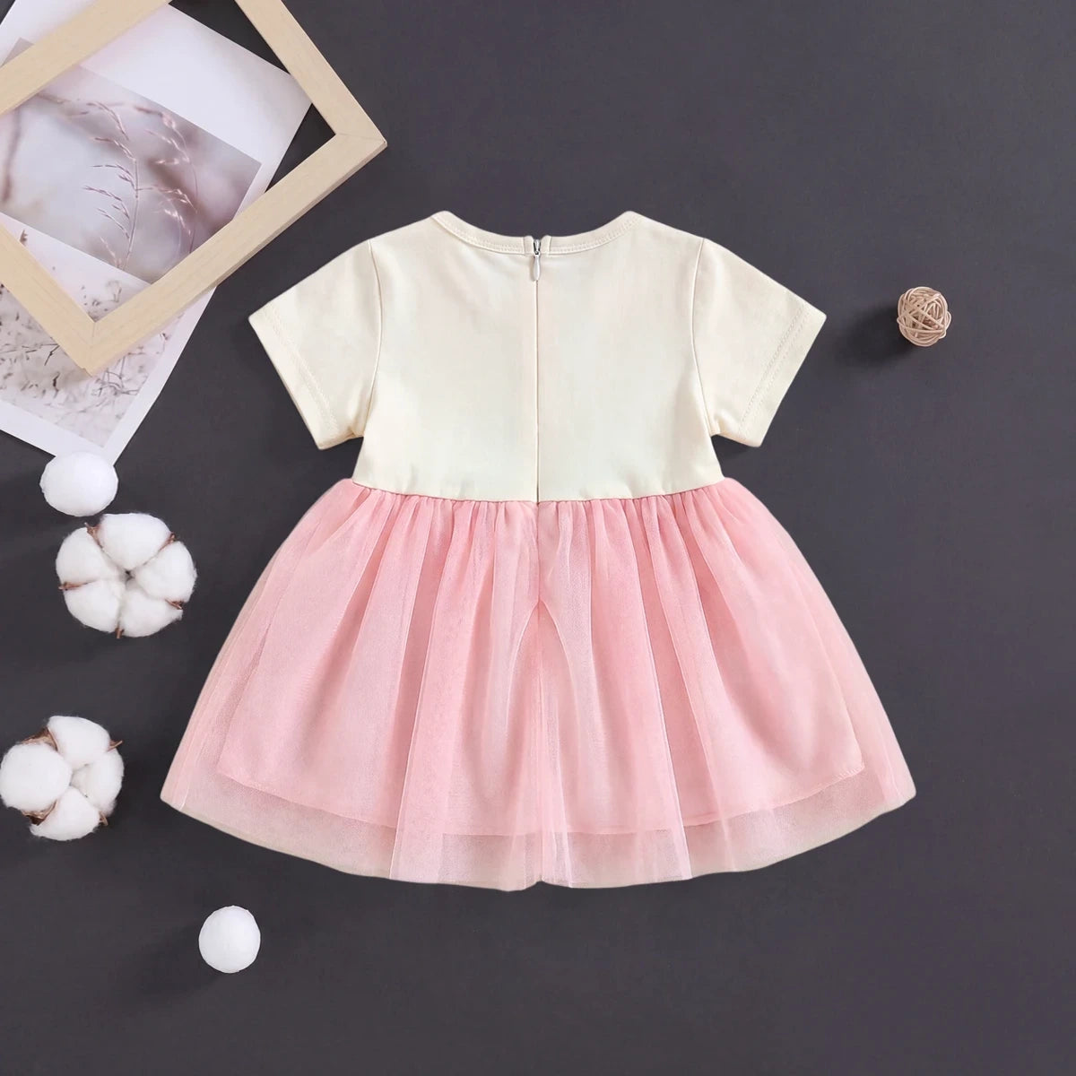 Girls Pink Tulle Overlay Fit & Flare Dress With Bow Details Casual Dresses