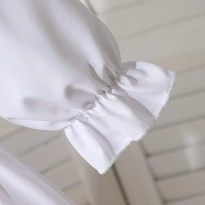 Girls White Long Sleeves Tiered Dress With Pearl Embellishments Denim Vest & Sling Bag Casual Dresses
