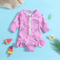 Girls Pink Mermaid Printed Half Zipper Swimwear Bodysuit Beachwear Pink 1-2 Y