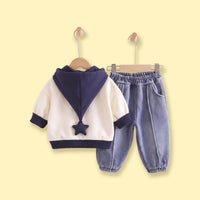 Girls Blue Star Print Typographic Sweatshirt & Pants Sets Sets