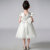 Girls Off White Pearl-Embellished Flutter Sleeve Fit & Flare Dress Casual Dresses