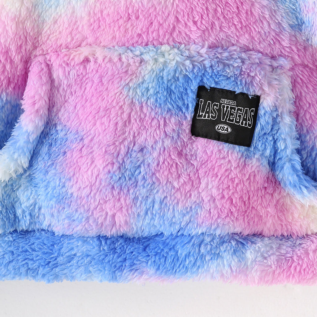 Girls Blue Tie Dye Printed Hooded Neck Pullover Winter Sweatshirt Sweatshirts & Hoodies