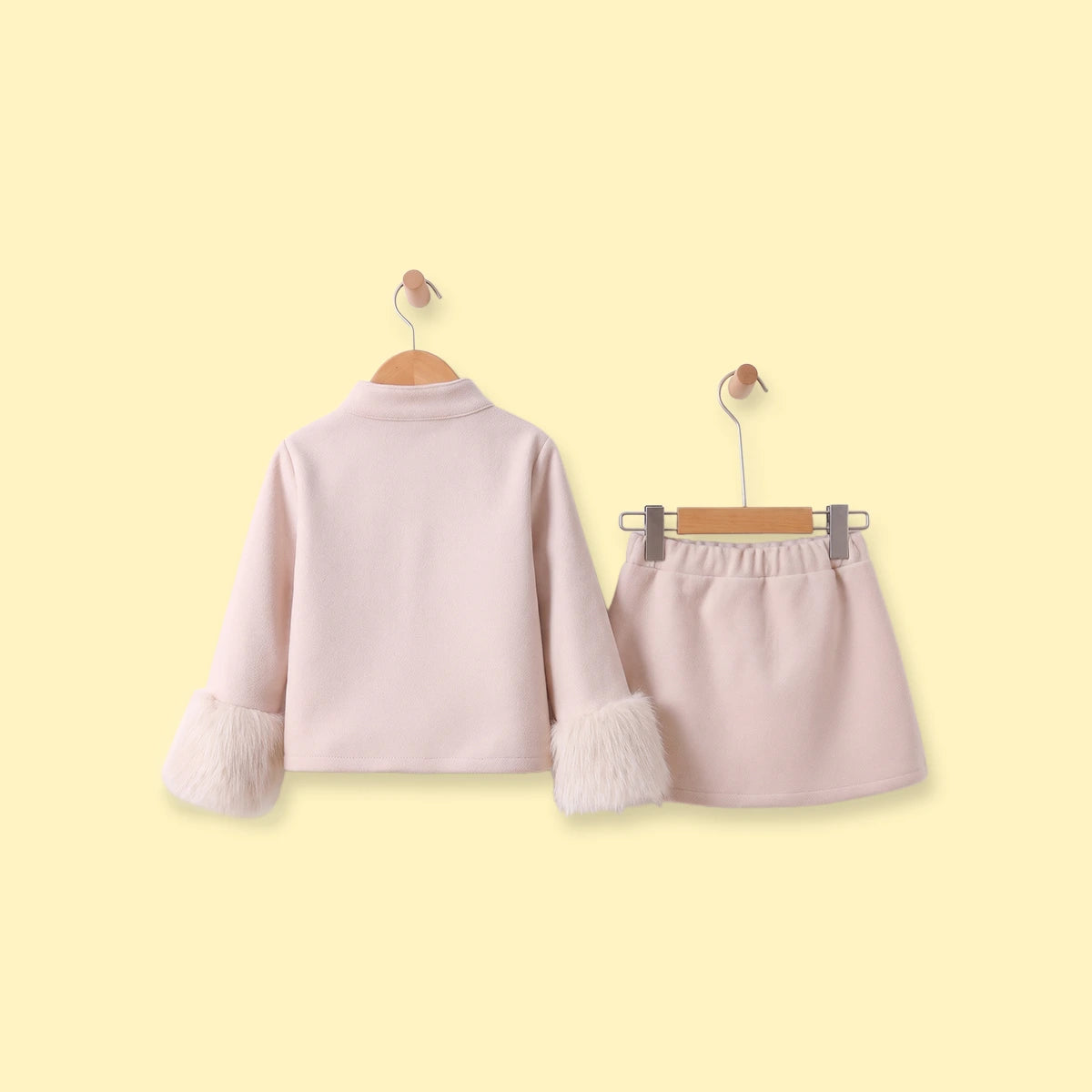Girls Beige Bow Applique Shirt With Skirt Sets 2 pc. Sets