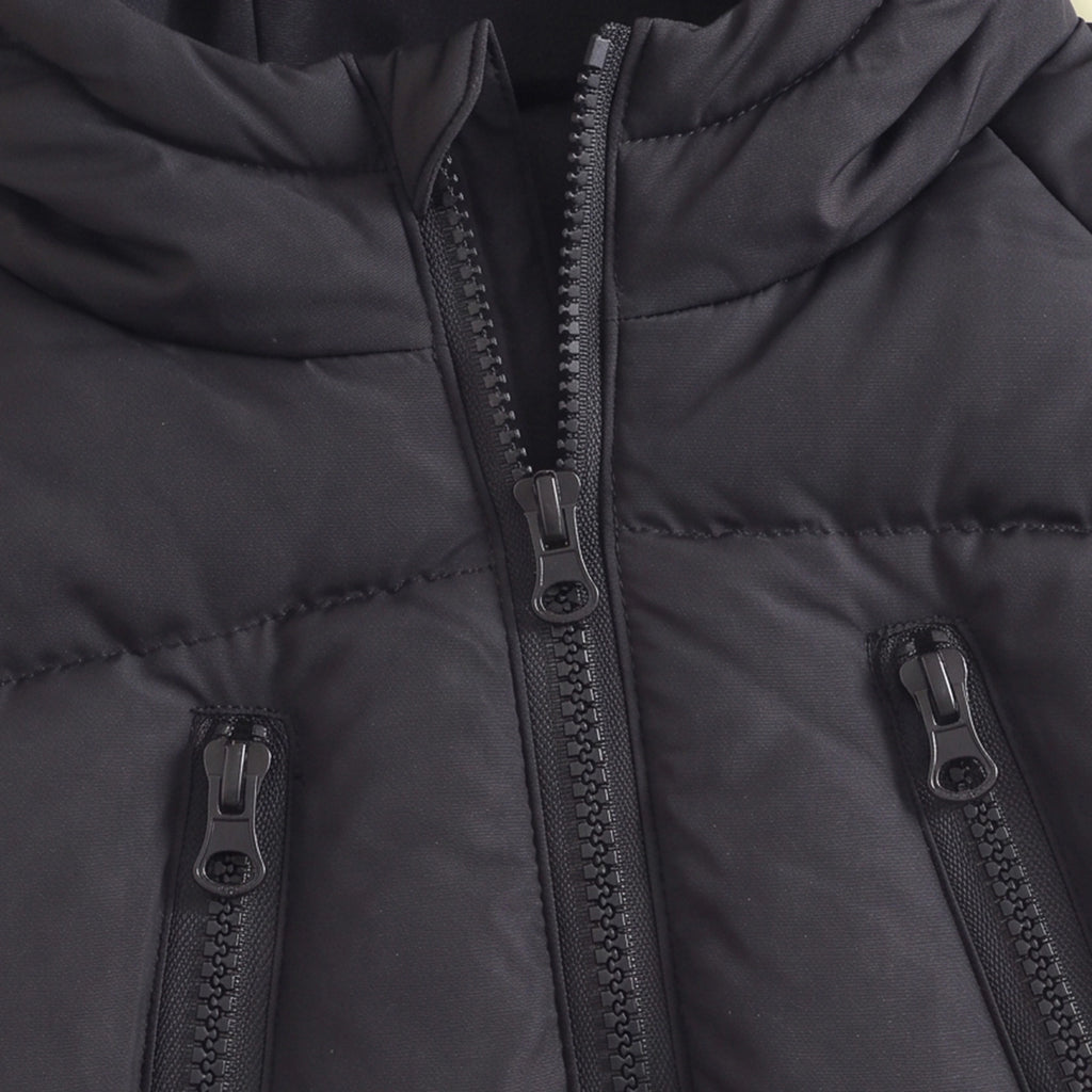 Boys Black Quilted Hooded Zip-up Jacket Coats & Jackets