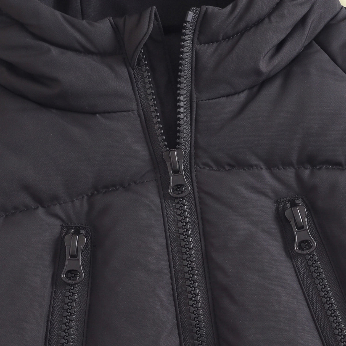 Boys Black Quilted Hooded Zip-up Jacket Coats & Jackets