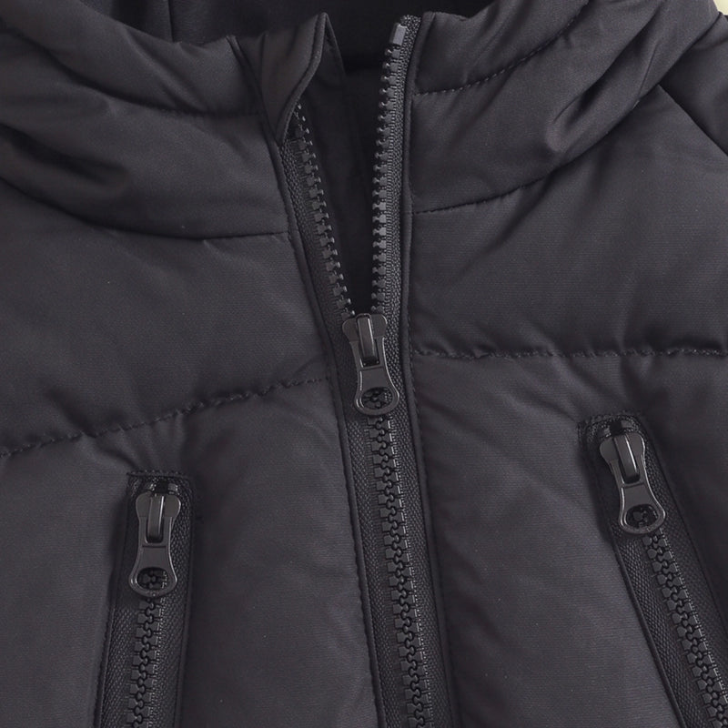 Boys Black Quilted Hooded Zip-up Jacket Coats & Jackets