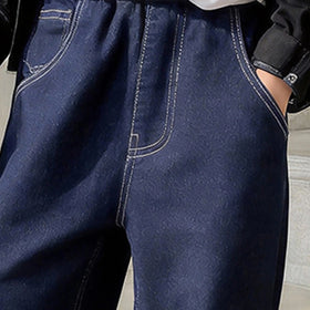 Boys Dark Blue Graphic Elasticated Denim Pants Pants