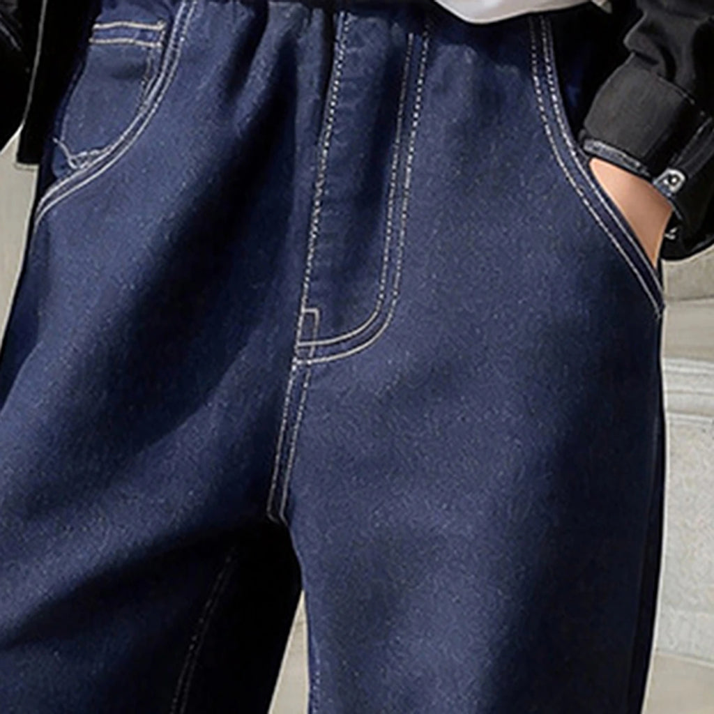 Boys Dark Blue Graphic Elasticated Denim Pants Pants